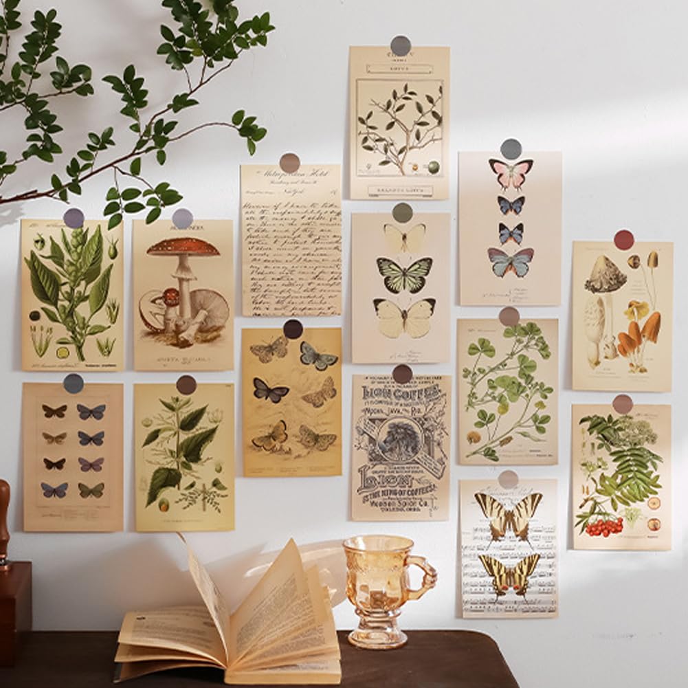HOSTEESSCHOICE Vintage Collection Postcard Set Retro Style 30 PCS 4x6 in Botanical Butterfly Flower Mushroom Nature Postcards