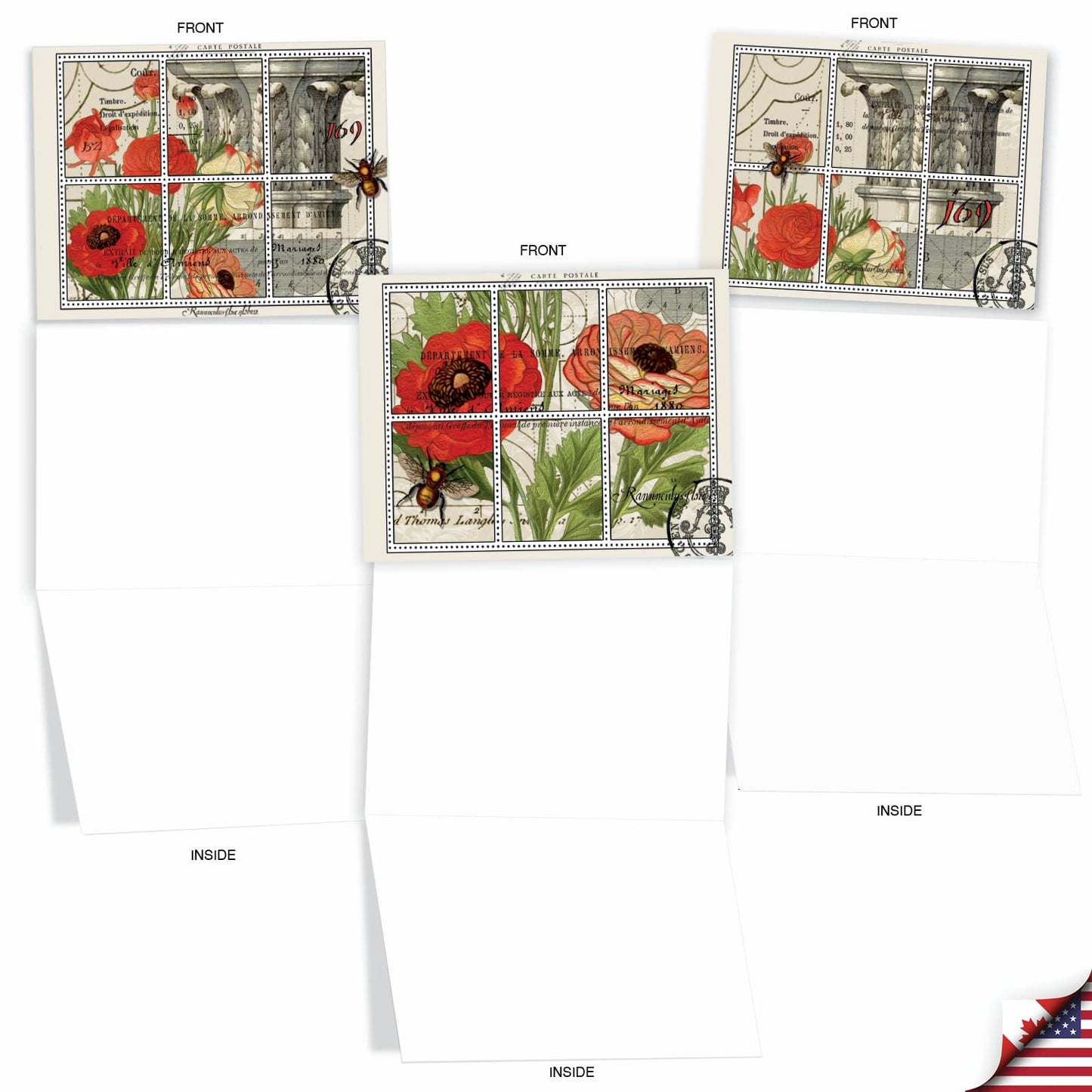 The Best Card Company - 10 Retro Blank Cards with Envelopes (4 x 5.12 Inch) - Artistic Boxed Assortment, Vintage Note Cards - Parisian Postcards M2355OCB