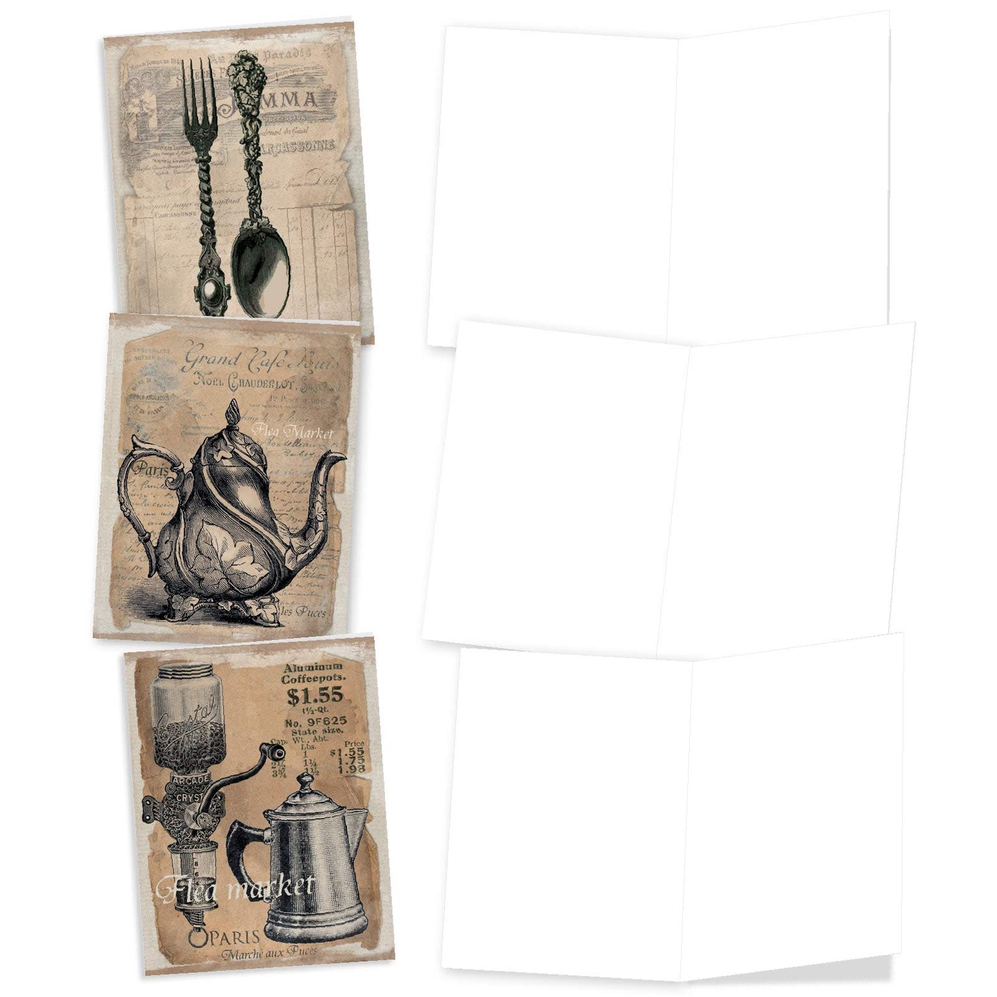 The Best Card Company - 10 Retro Blank Cards with Envelopes (4 x 5.12 Inch) - Artistic Boxed Assortment, Vintage Note Cards - Parisian Postcards M2355OCB