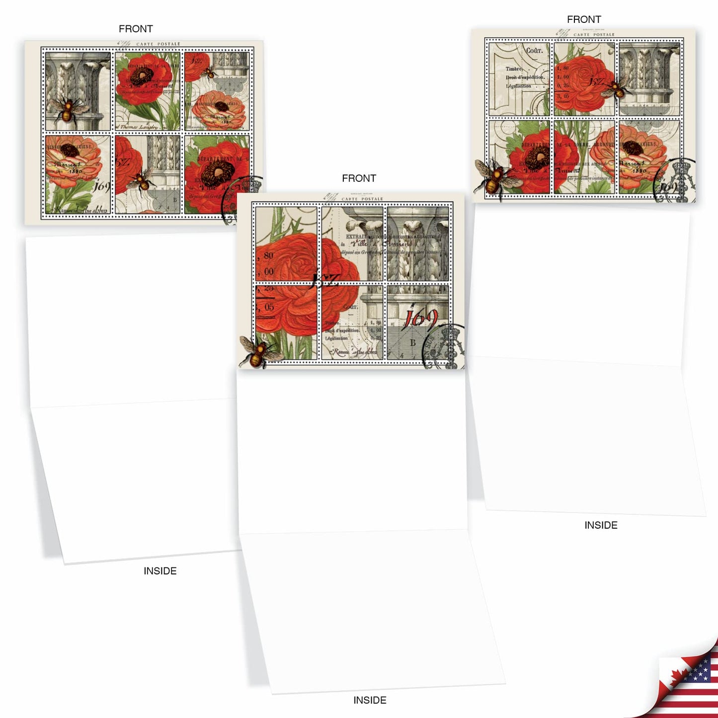 The Best Card Company - 10 Retro Blank Cards with Envelopes (4 x 5.12 Inch) - Artistic Boxed Assortment, Vintage Note Cards - Parisian Postcards M2355OCB