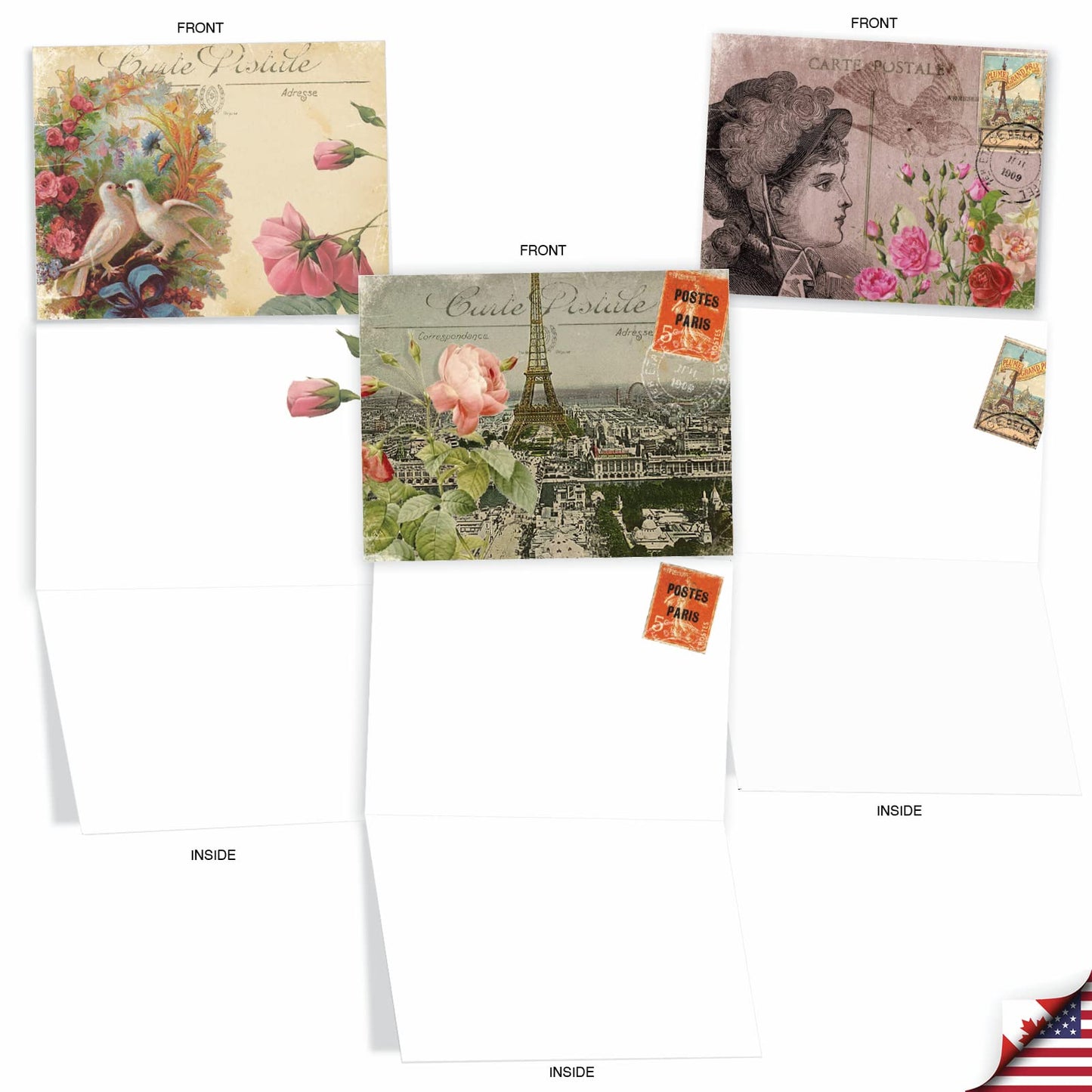 The Best Card Company - 10 Retro Blank Cards with Envelopes (4 x 5.12 Inch) - Artistic Boxed Assortment, Vintage Note Cards - Parisian Postcards M2355OCB
