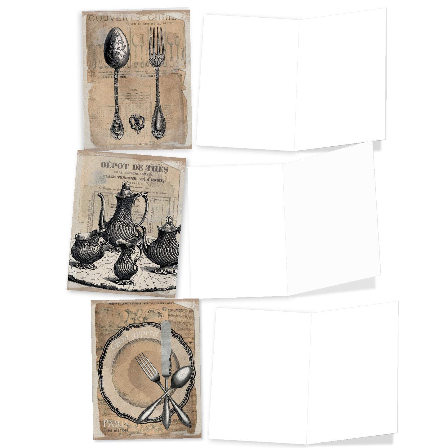 The Best Card Company - 10 Retro Blank Cards with Envelopes (4 x 5.12 Inch) - Artistic Boxed Assortment, Vintage Note Cards - Parisian Postcards M2355OCB