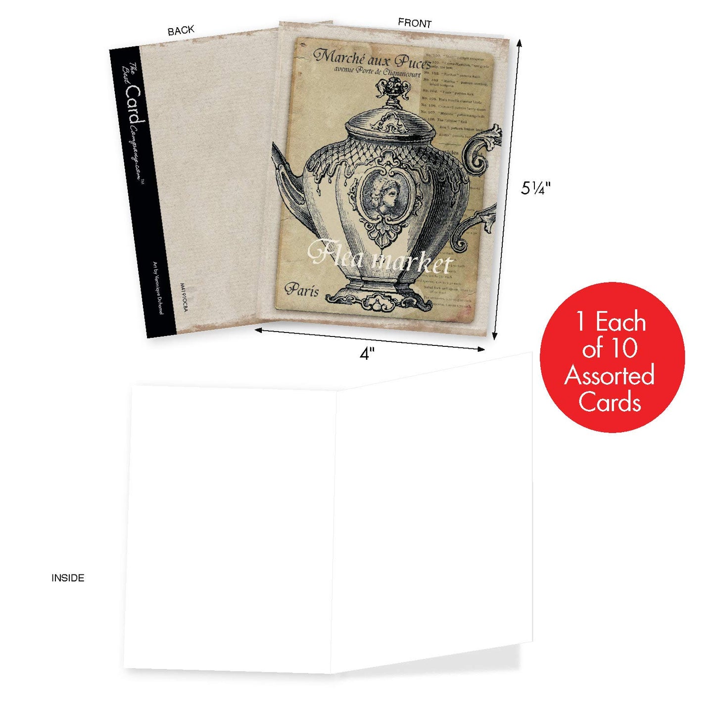 The Best Card Company - 10 Retro Blank Cards with Envelopes (4 x 5.12 Inch) - Artistic Boxed Assortment, Vintage Note Cards - Parisian Postcards M2355OCB
