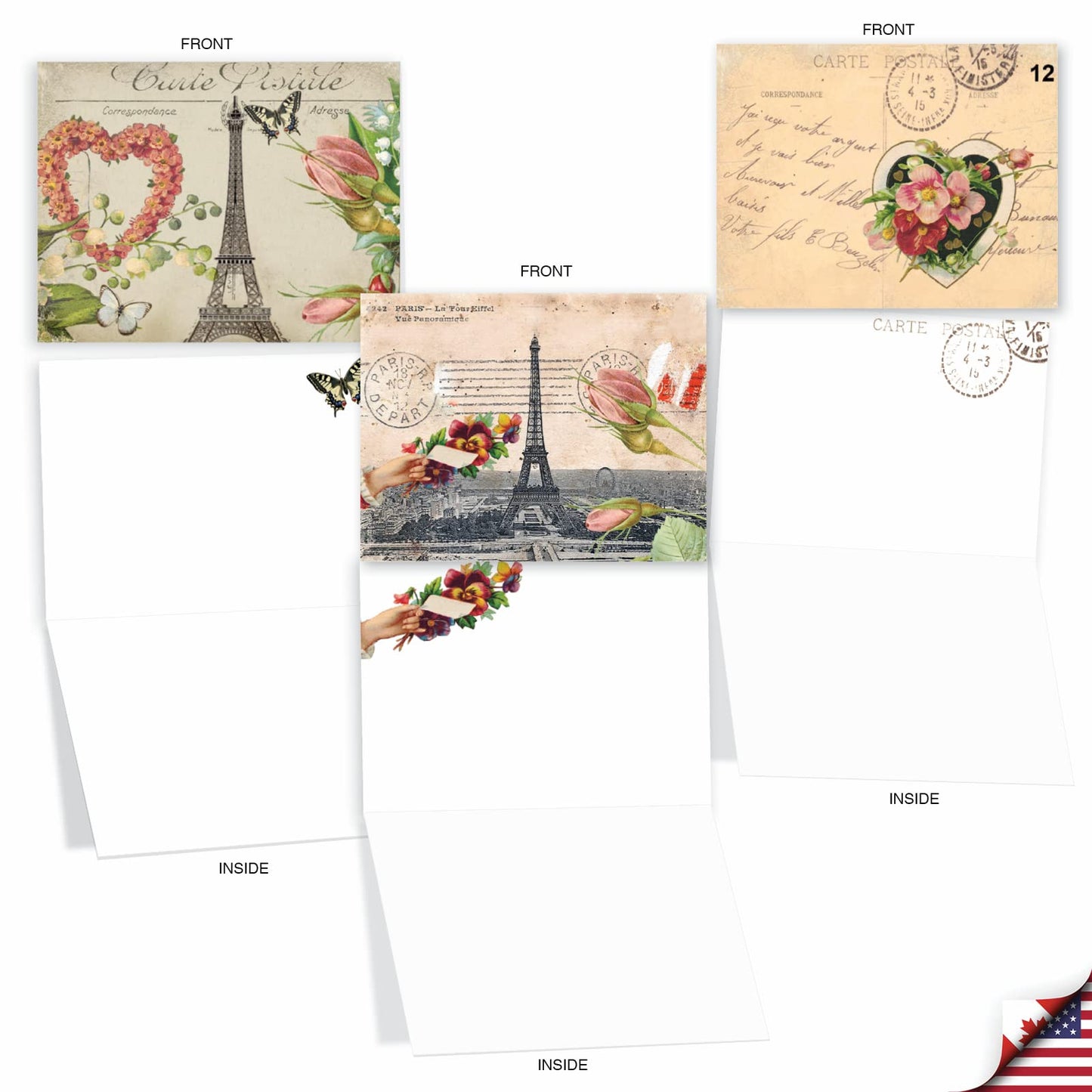 The Best Card Company - 10 Retro Blank Cards with Envelopes (4 x 5.12 Inch) - Artistic Boxed Assortment, Vintage Note Cards - Parisian Postcards M2355OCB