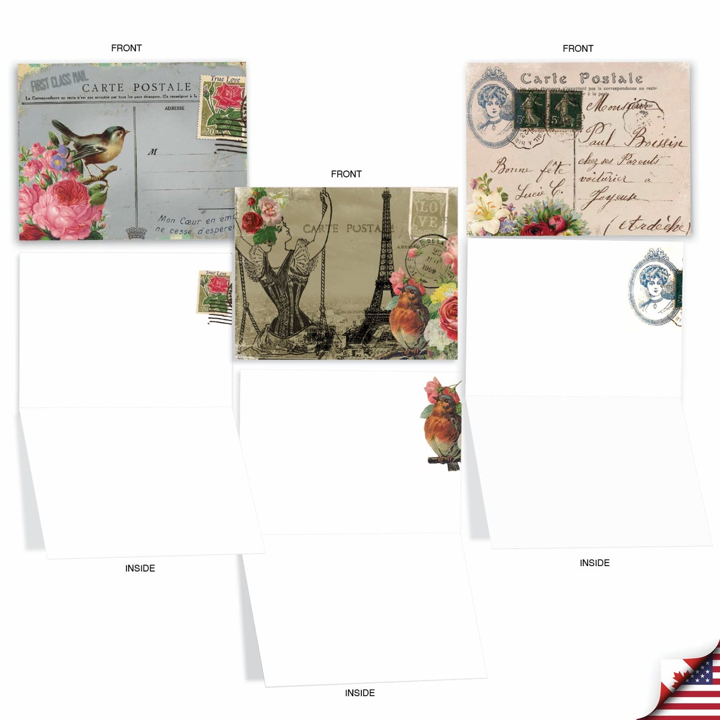The Best Card Company - 10 Retro Blank Cards with Envelopes (4 x 5.12 Inch) - Artistic Boxed Assortment, Vintage Note Cards - Parisian Postcards M2355OCB