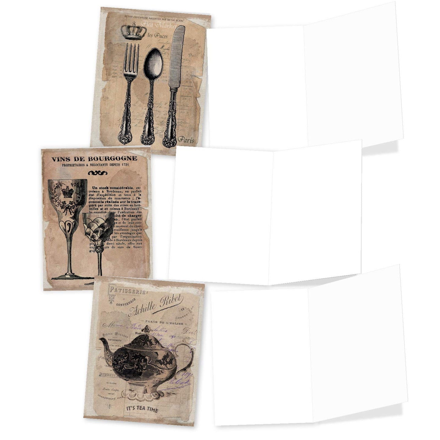 The Best Card Company - 10 Retro Blank Cards with Envelopes (4 x 5.12 Inch) - Artistic Boxed Assortment, Vintage Note Cards - Parisian Postcards M2355OCB