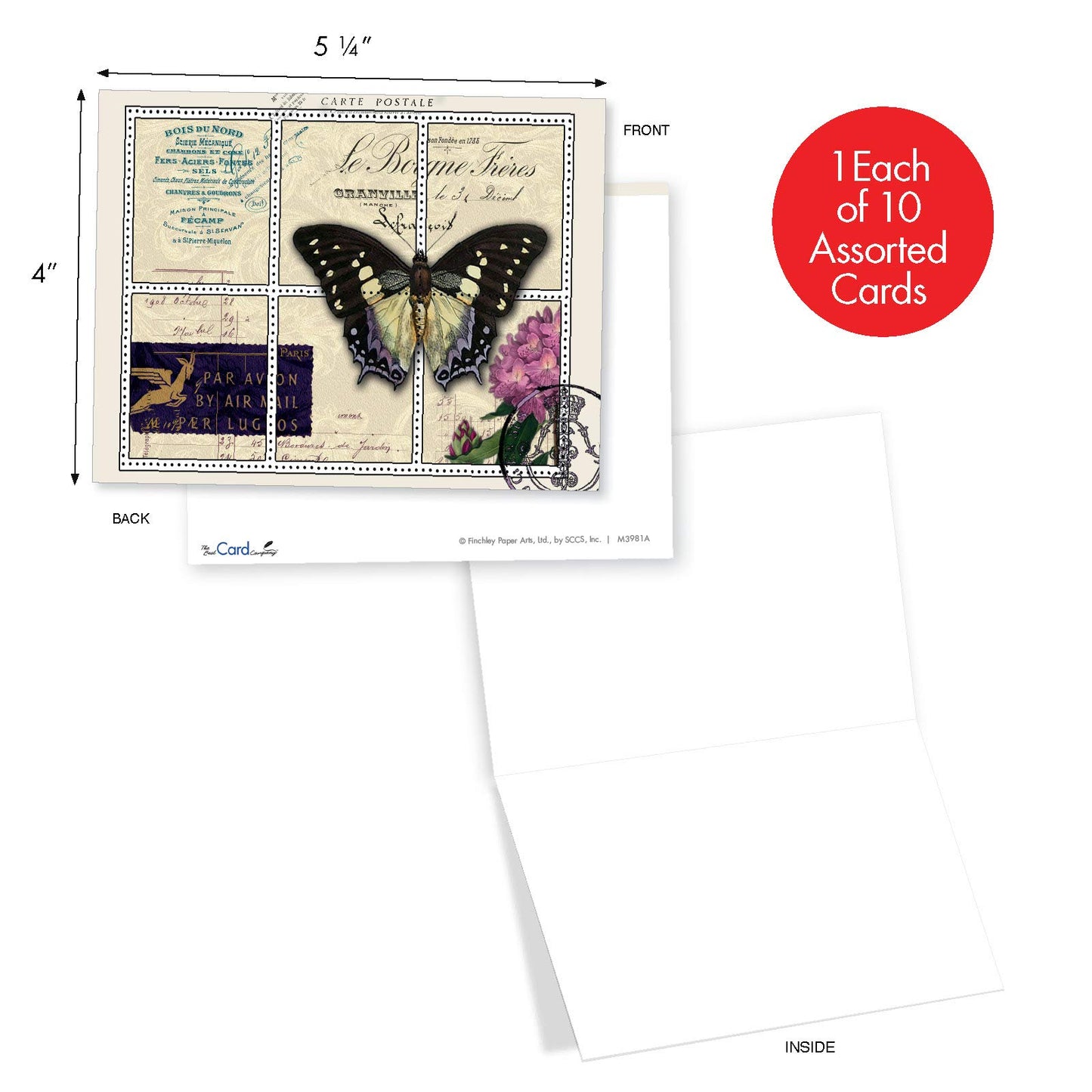 The Best Card Company - 10 Retro Blank Cards with Envelopes (4 x 5.12 Inch) - Artistic Boxed Assortment, Vintage Note Cards - Parisian Postcards M2355OCB