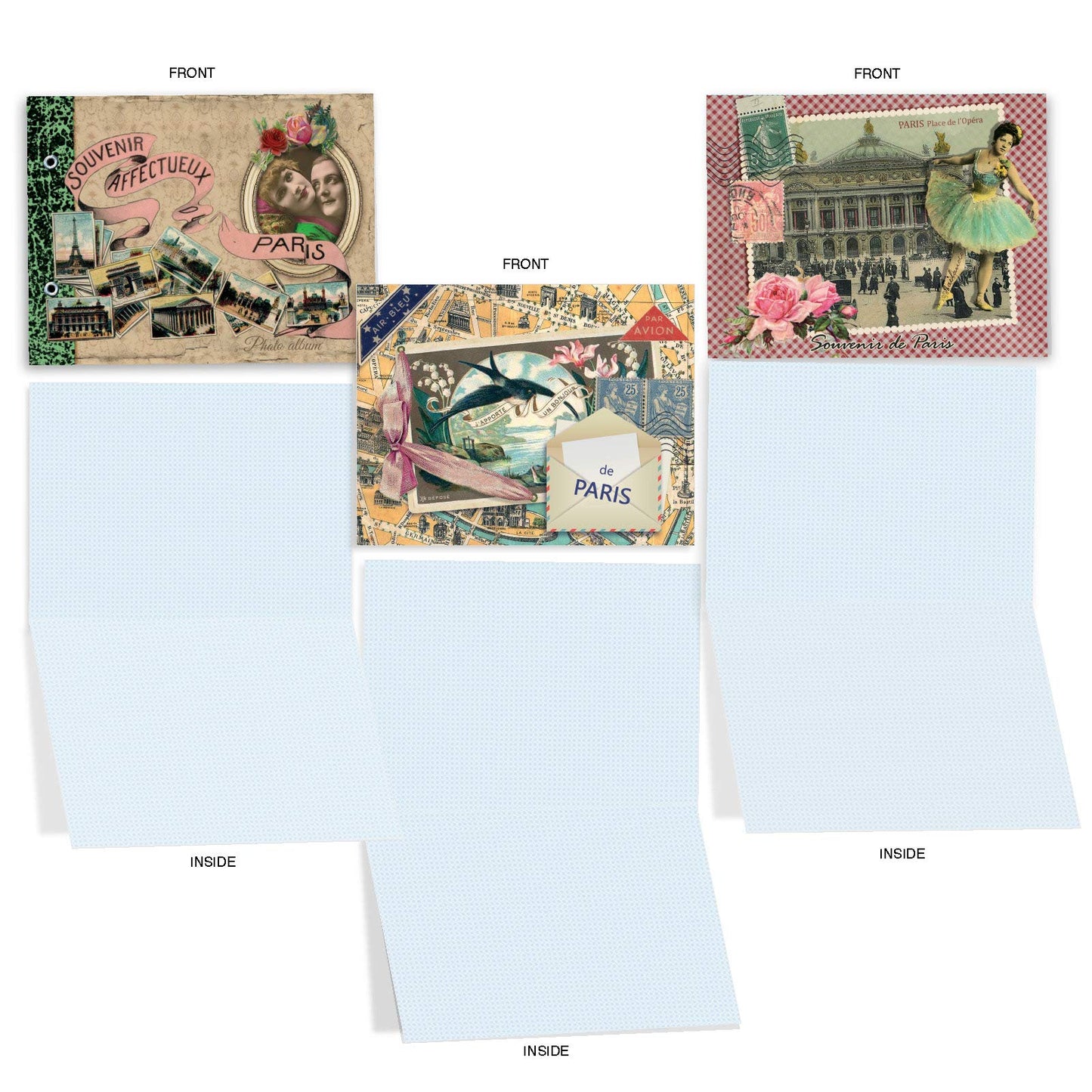 The Best Card Company - 10 Retro Blank Cards with Envelopes (4 x 5.12 Inch) - Artistic Boxed Assortment, Vintage Note Cards - Parisian Postcards M2355OCB