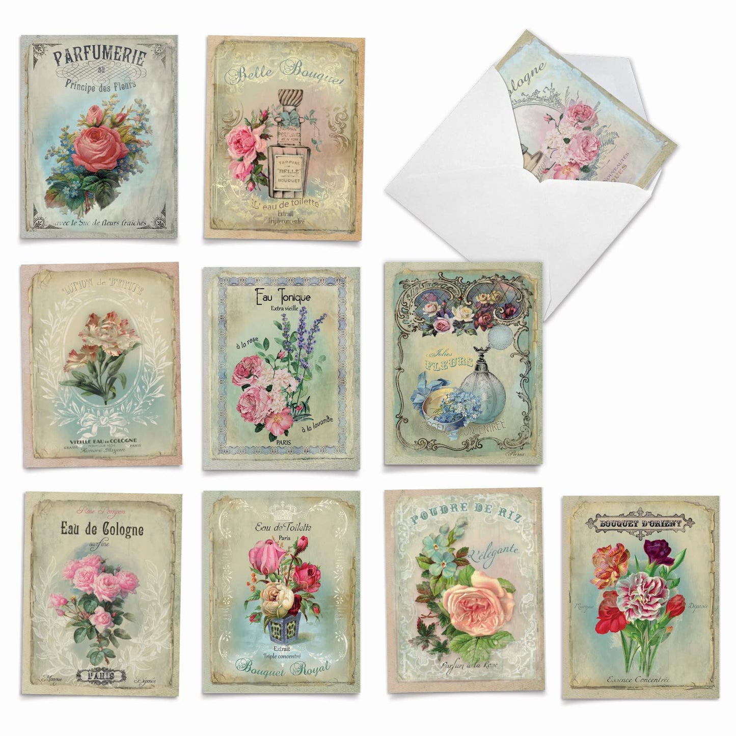 The Best Card Company - 10 Retro Blank Cards with Envelopes (4 x 5.12 Inch) - Artistic Boxed Assortment, Vintage Note Cards - Parisian Postcards M2355OCB