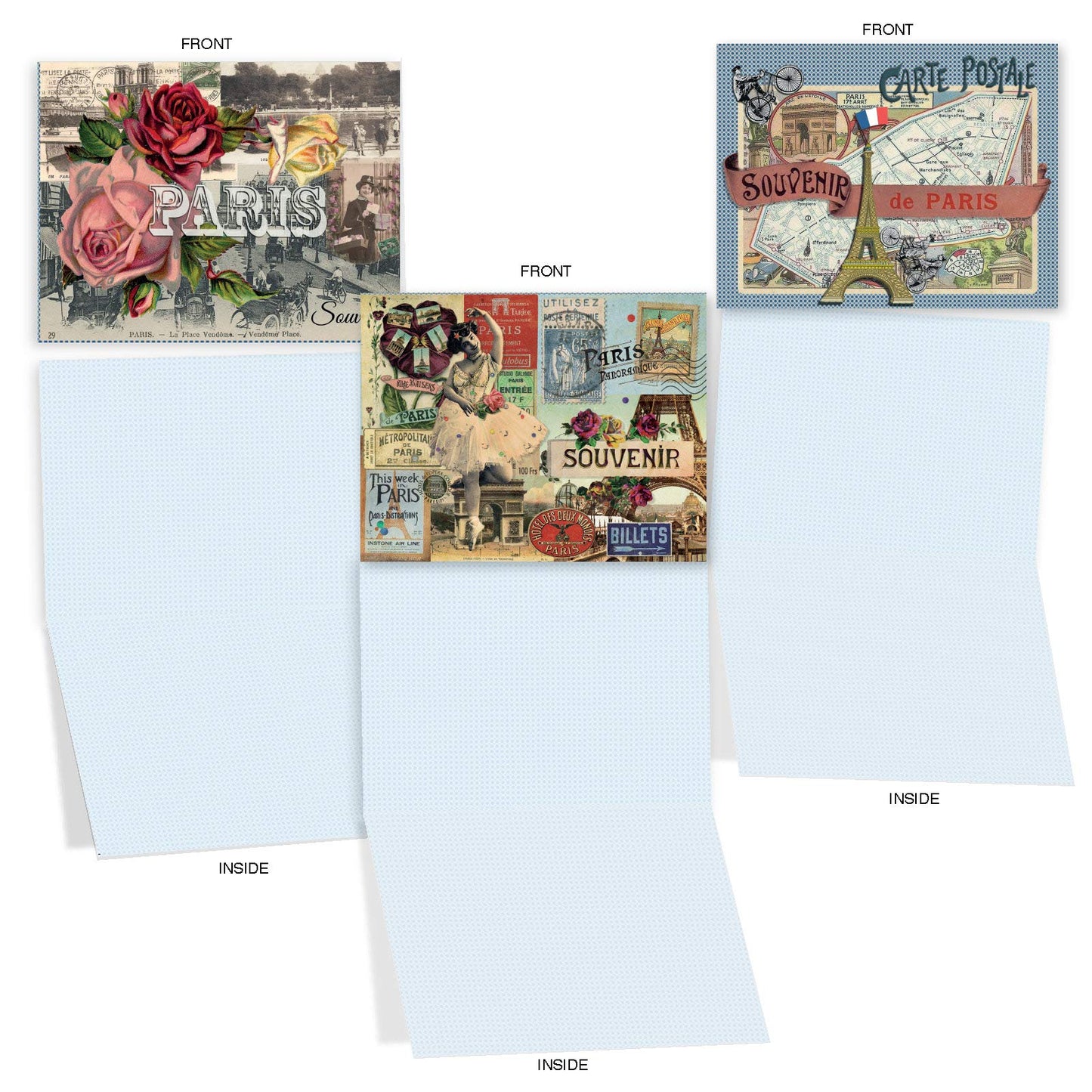 The Best Card Company - 10 Retro Blank Cards with Envelopes (4 x 5.12 Inch) - Artistic Boxed Assortment, Vintage Note Cards - Parisian Postcards M2355OCB
