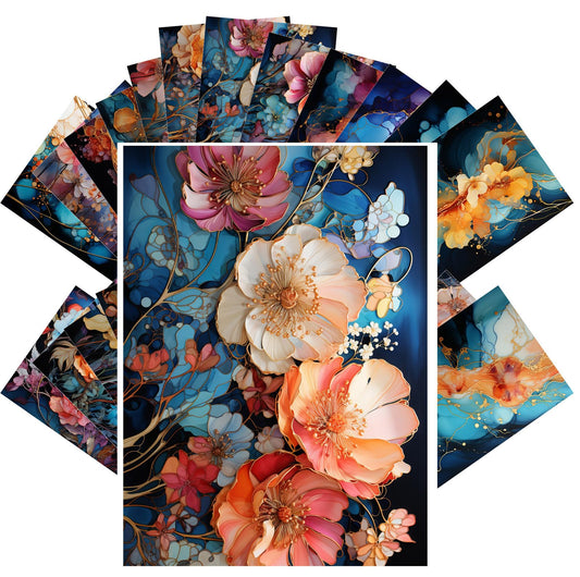 PIXILUV Vintage Postcards (24 pcs 4"x6" each) Beautiful Bright Flowers Outlined with Gold Details Vintage Postcards Retro Greeting Card Book Illustration Reprint