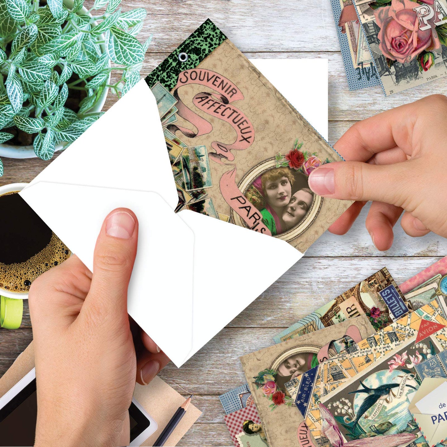 The Best Card Company - 10 Retro Blank Cards with Envelopes (4 x 5.12 Inch) - Artistic Boxed Assortment, Vintage Note Cards - Parisian Postcards M2355OCB