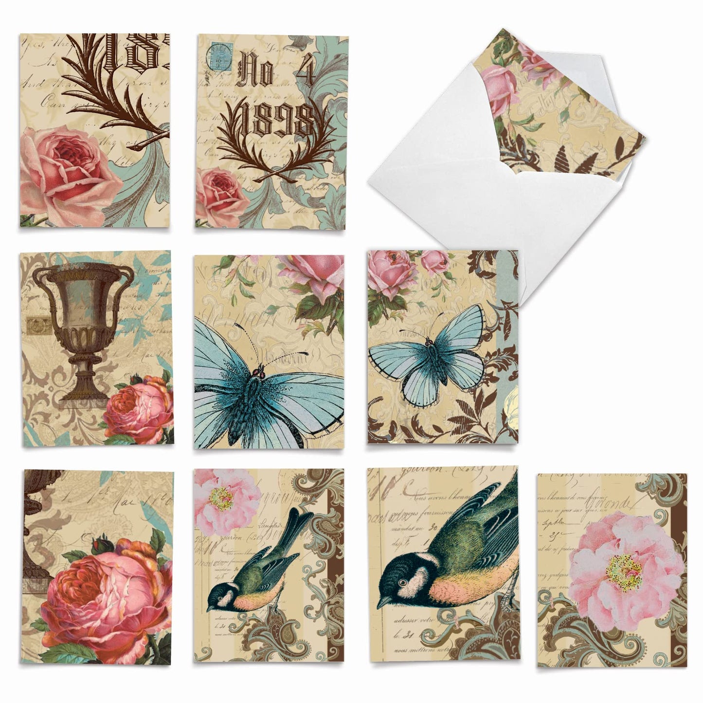 The Best Card Company - 10 Retro Blank Cards with Envelopes (4 x 5.12 Inch) - Artistic Boxed Assortment, Vintage Note Cards - Parisian Postcards M2355OCB