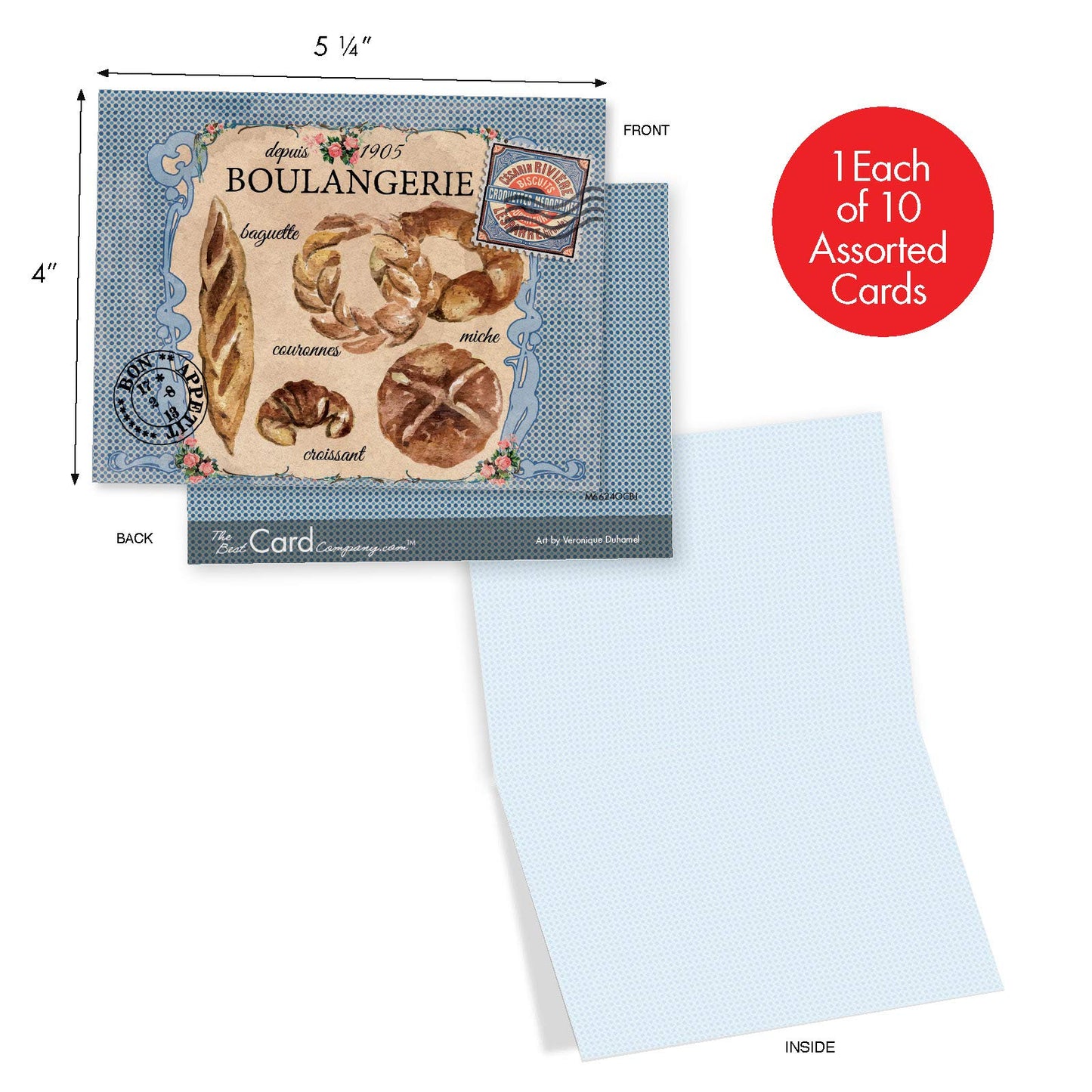 The Best Card Company - 10 Retro Blank Cards with Envelopes (4 x 5.12 Inch) - Artistic Boxed Assortment, Vintage Note Cards - Parisian Postcards M2355OCB
