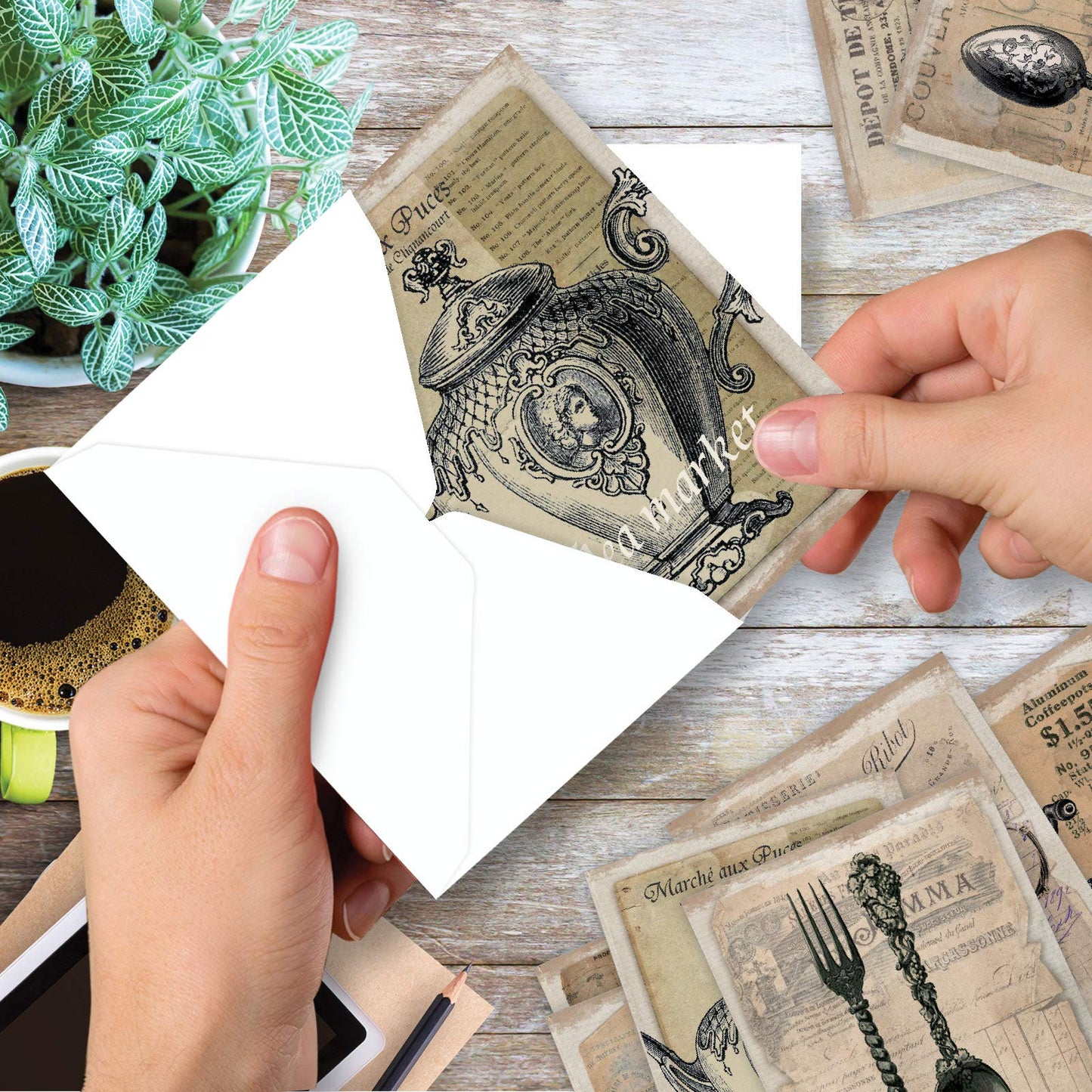 The Best Card Company - 10 Retro Blank Cards with Envelopes (4 x 5.12 Inch) - Artistic Boxed Assortment, Vintage Note Cards - Parisian Postcards M2355OCB