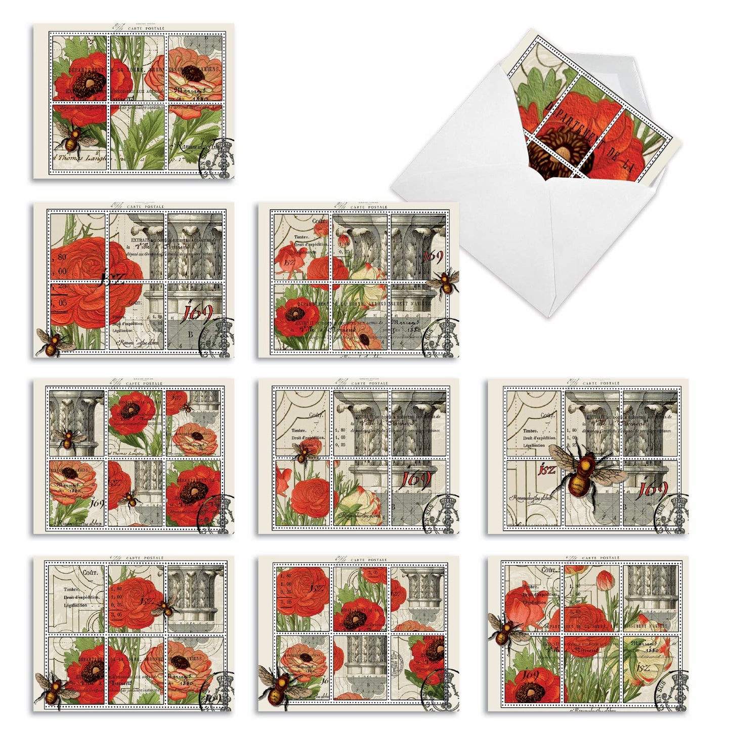 The Best Card Company - 10 Retro Blank Cards with Envelopes (4 x 5.12 Inch) - Artistic Boxed Assortment, Vintage Note Cards - Parisian Postcards M2355OCB