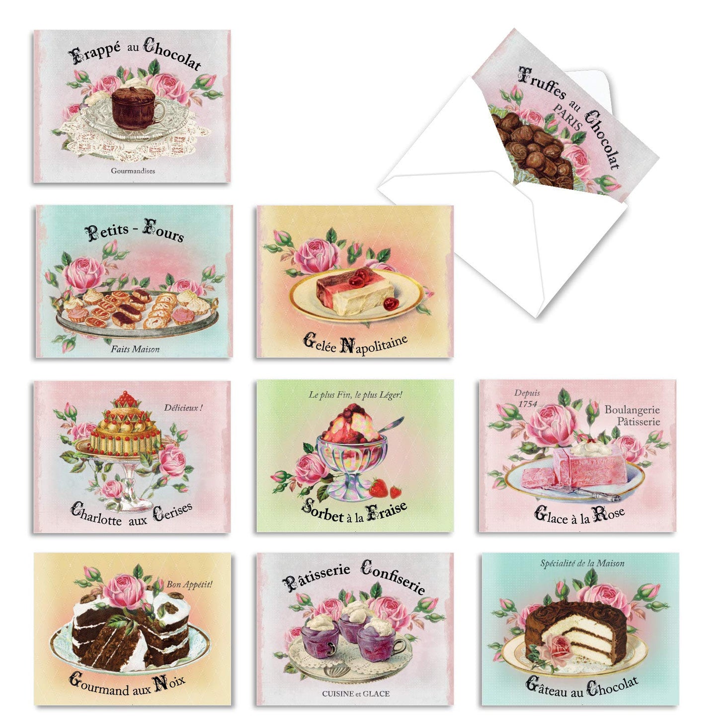 The Best Card Company - 10 Retro Blank Cards with Envelopes (4 x 5.12 Inch) - Artistic Boxed Assortment, Vintage Note Cards - Parisian Postcards M2355OCB