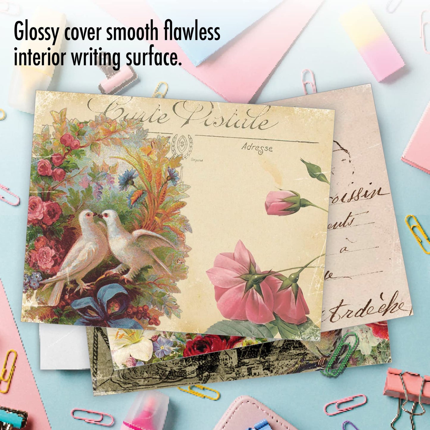 The Best Card Company - 10 Retro Blank Cards with Envelopes (4 x 5.12 Inch) - Artistic Boxed Assortment, Vintage Note Cards - Parisian Postcards M2355OCB